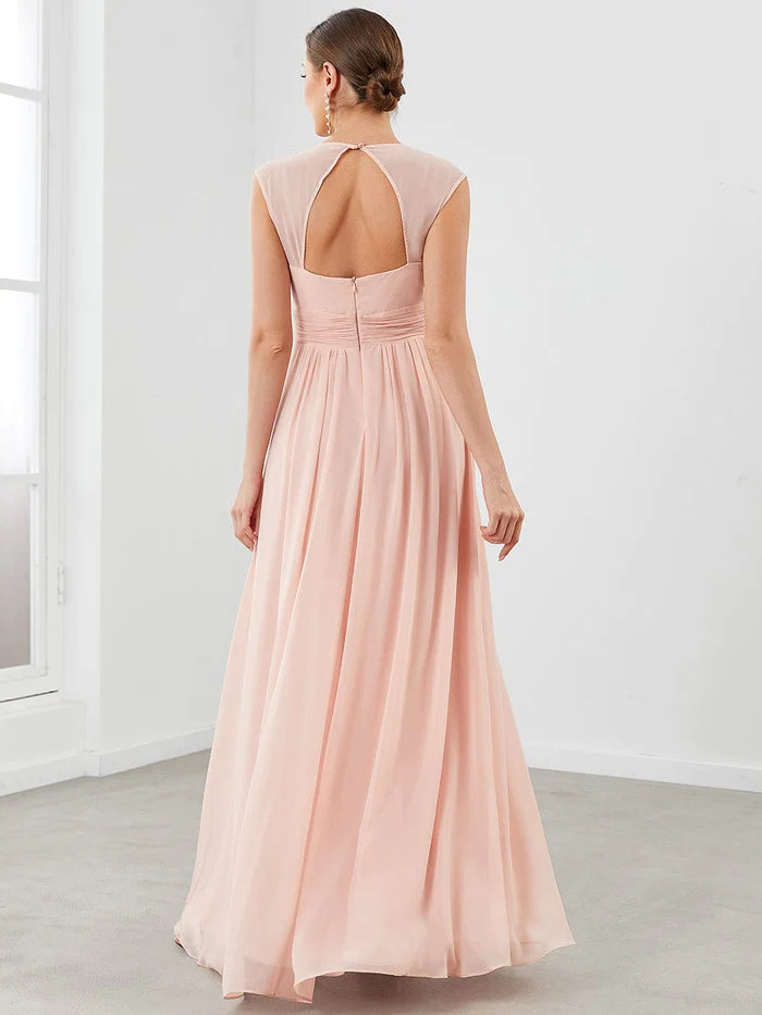 Wholesa Ruched V-neck Floor Length Elegant Bridesmaid Dress