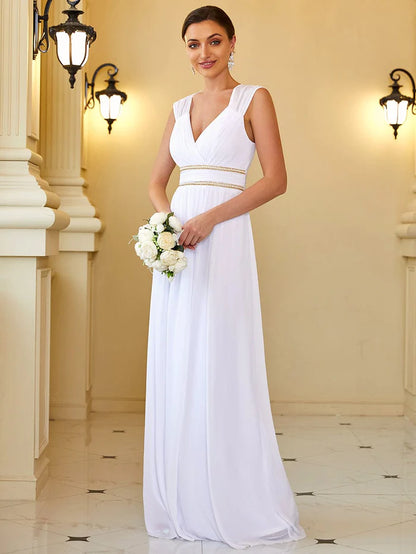 Wholesa Ruched V-neck Floor Length Elegant Bridesmaid Dress