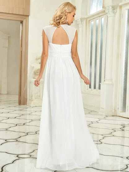 Wholesa V-Neck Sleeveless Beaded Belt Chiffon A-Line Evening Dress