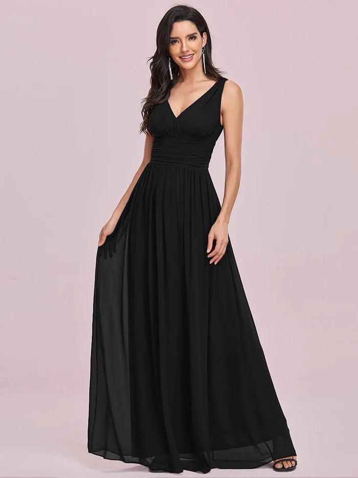 Wholesa Elegant V Neck A Line Chiffon Maxi Bridesmaid Dresses