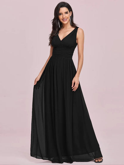 Wholesa Elegant V Neck A Line Chiffon Maxi Bridesmaid Dresses