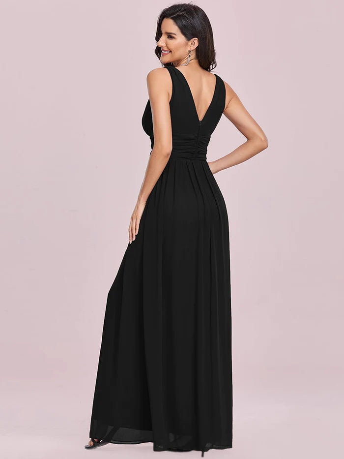 Wholesa Elegant V Neck A Line Chiffon Maxi Bridesmaid Dresses