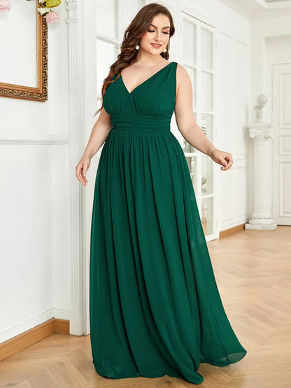 Wholesa Elegant Sleeveless V-Neck Maxi Chiffon Bridesmaid Dress