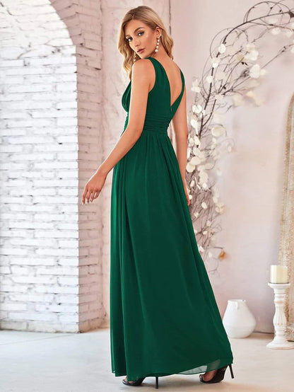 Wholesa Elegant V Neck A Line Chiffon Maxi Bridesmaid Dresses