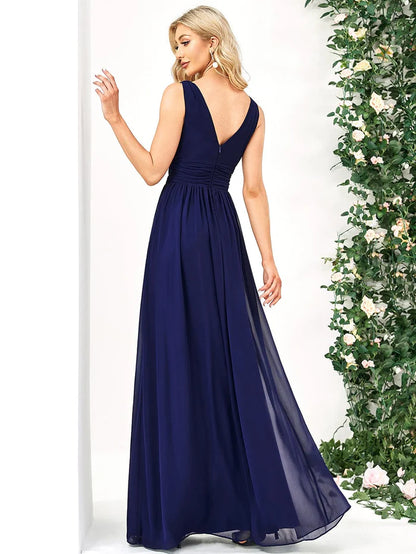 Wholesa Elegant V Neck A Line Chiffon Maxi Bridesmaid Dresses