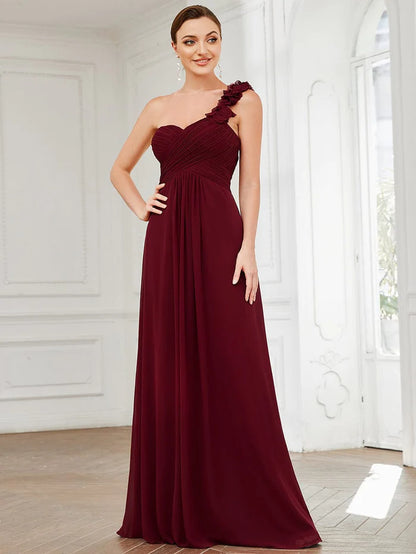 Wholesa Chiffon One Shoulder Long Bridesmaid Dresses