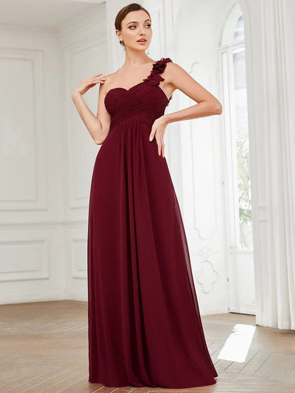 Wholesa Chiffon One Shoulder Maxi Long Bridesmaid Dresses for Women