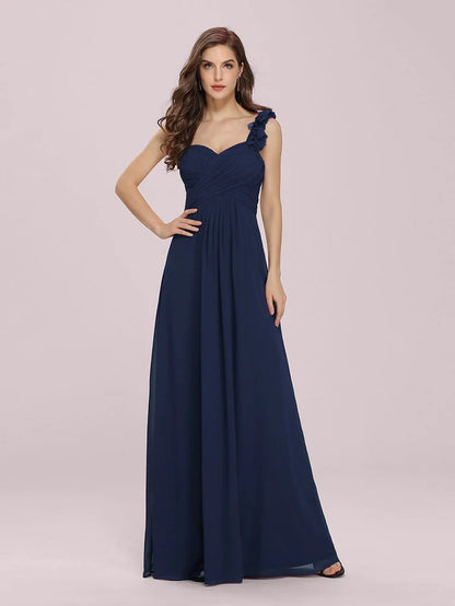 Wholesa Sweet Pleated Bodice One Shoulder Chiffon Bridesmaid Dress