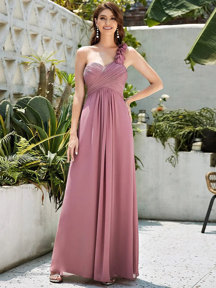 Wholesa Chiffon One Shoulder Long Bridesmaid Dresses