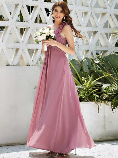 Wholesa Chiffon One Shoulder Maxi Long Bridesmaid Dresses for Women