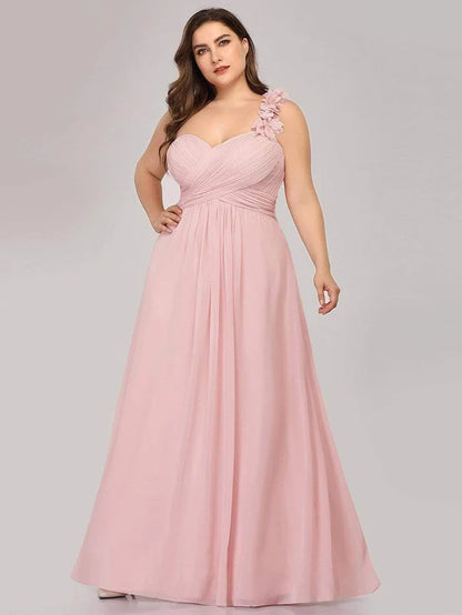 Wholesa Sweet Pleated Bodice One Shoulder Chiffon Bridesmaid Dress