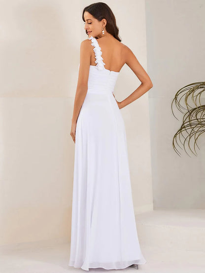 Wholesa Sweet Pleated Bodice One Shoulder Chiffon Bridesmaid Dress