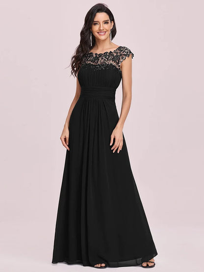 Wholesa Maxi Long Lace Cap Sleeve Elegant Bridesmaid Dress