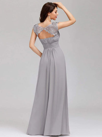 Wholesa Elegant Lace Cap Sleeve Maxi Long Chiffon Bridesmaid Dress