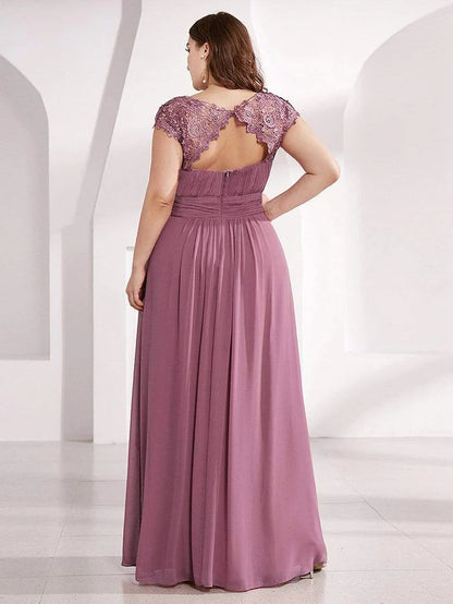 Wholesa Elegant Maxi Long Lace Cap Sleeve Bridesmaid Dress