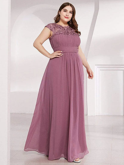 Wholesa Elegant Maxi Long Lace Cap Sleeve Bridesmaid Dress