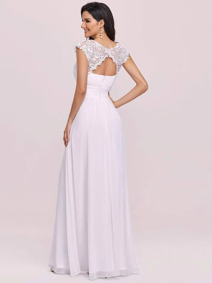 Wholesa Maxi Long Lace Cap Sleeve Elegant Bridesmaid Dress