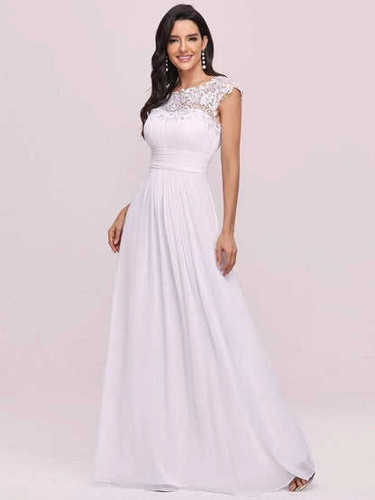 Wholesa Maxi Long Lace Cap Sleeve Elegant Bridesmaid Dress