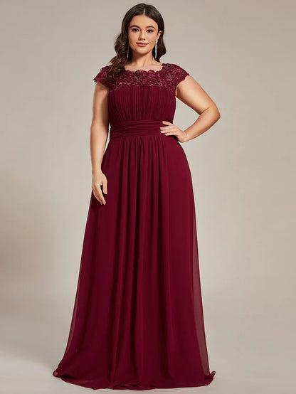 Wholesa Elegant Maxi Long Lace Cap Sleeve Bridesmaid Dress