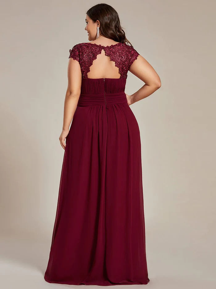 Wholesa Elegant Maxi Long Lace Cap Sleeve Bridesmaid Dress