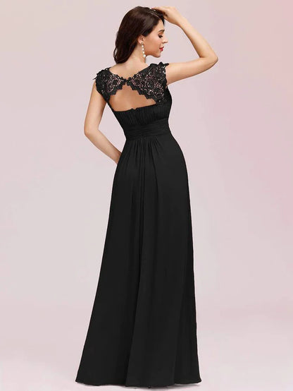 Wholesa Elegant Maxi Long Lace Cap Sleeve Bridesmaid Dress