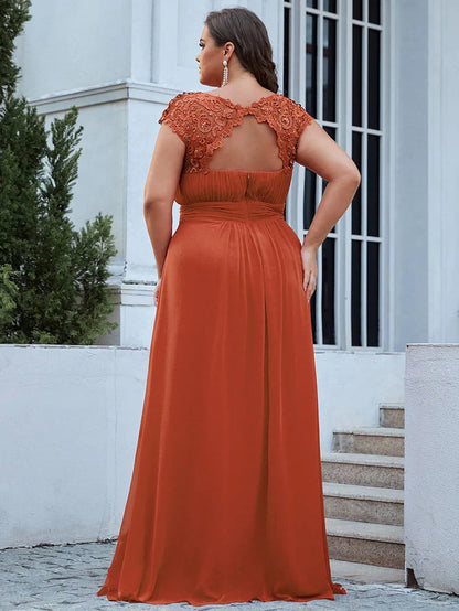 Wholesa Maxi Long Lace Cap Sleeve Elegant Bridesmaid Dress