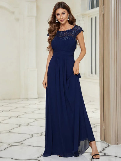 Wholesa Maxi Long Lace Cap Sleeve Elegant Bridesmaid Dress