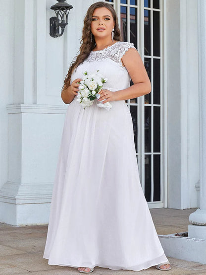 Wholesa Plain Pleated Chiffon Wedding Dress with Lace Decorations