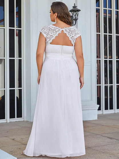 Wholesa Plain Pleated Chiffon Wedding Dress with Lace Decorations