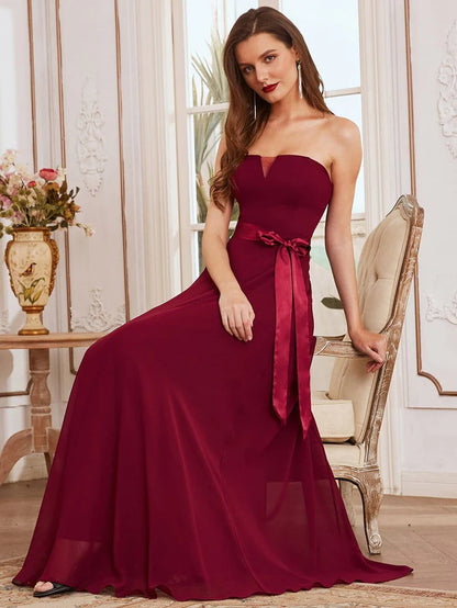 Wholesa Romantic Strapless Floor Length Waistband Bridesmaid Dress