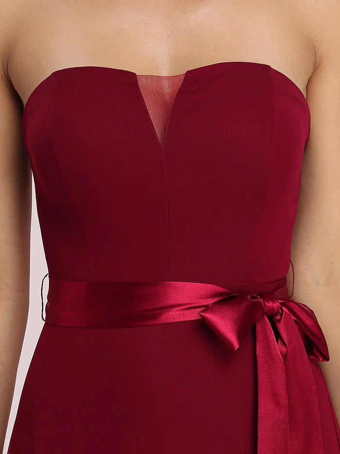 Wholesa Romantic Strapless Floor Length Waistband Bridesmaid Dress