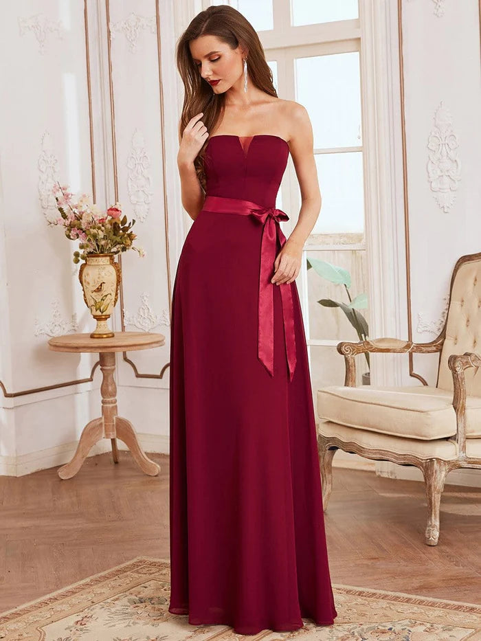 Wholesa Romantic Strapless Floor Length Waistband Bridesmaid Dress