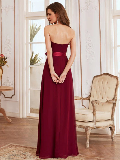 Wholesa Romantic Strapless Floor Length Waistband Bridesmaid Dress