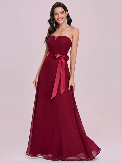 Wholesa Romantic Strapless Floor Length Waistband Bridesmaid Dress