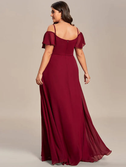 Wholesa Stylish Cold-Shoulder Floor Length Bridesmaid Dress with Side Slit