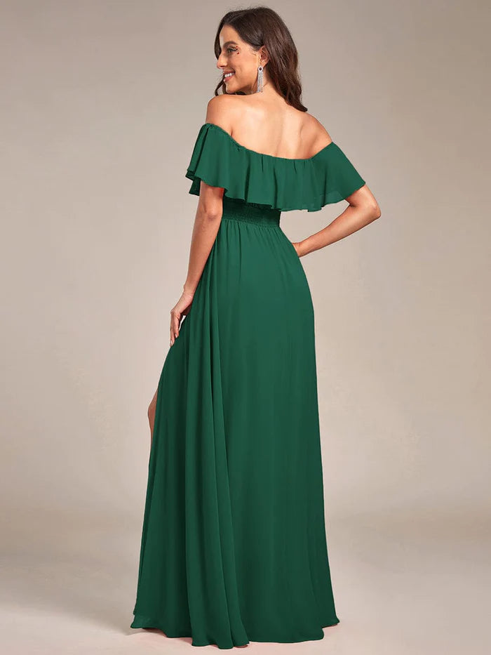 Wholesa Off The Shoulder Maxi Chiffon Bridesmaid Dresses With Side Split