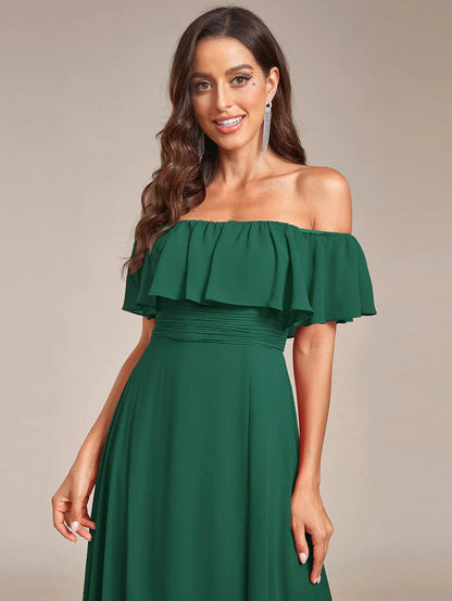 Wholesa Off The Shoulder Maxi Chiffon Bridesmaid Dresses With Side Split