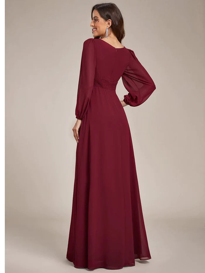 Wholesa Chiffon Long Sleeve Pleated Floor Length Bridesmaid Dress