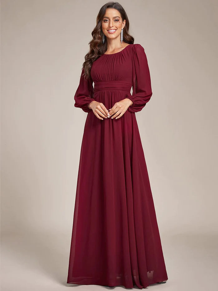 Wholesa Chiffon Long Sleeve Pleated Floor Length Bridesmaid Dress