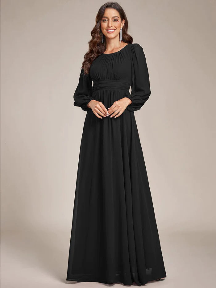 Wholesa Chiffon Long Sleeve Pleated Floor Length Bridesmaid Dress