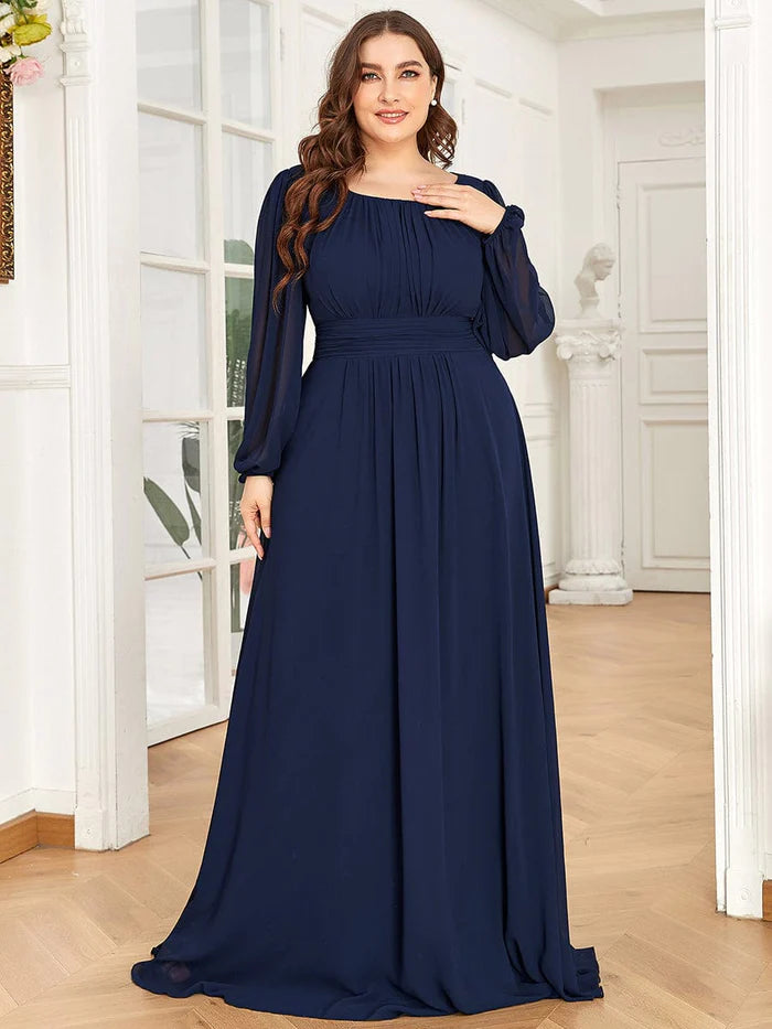 Wholesa Chiffon Long Sleeve Pleated Floor Length Bridesmaid Dress