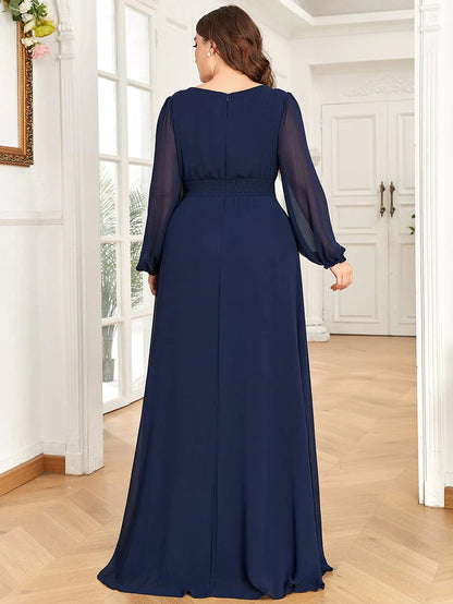 Wholesa Chiffon Long Sleeve Pleated Floor Length Bridesmaid Dress