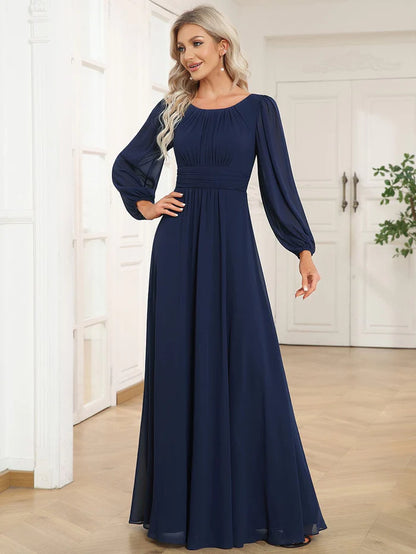 Wholesa Chiffon Long Sleeve Pleated Floor Length Bridesmaid Dress