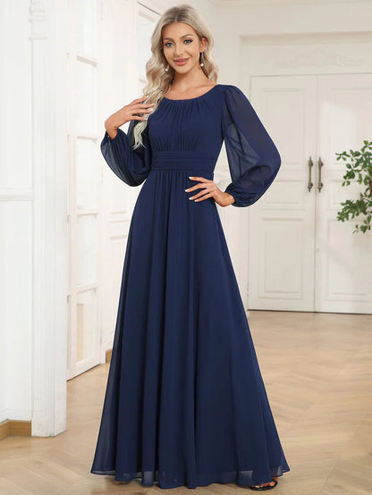 Wholesa Chiffon Long Sleeve Pleated Floor Length Bridesmaid Dress