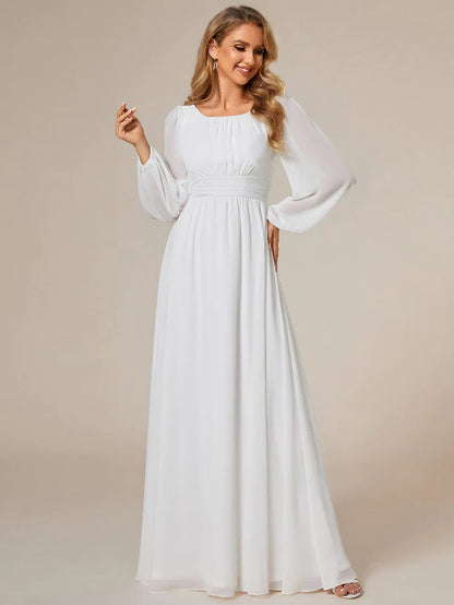 Wholesa Chiffon Long Sleeve Pleated Floor Length Bridesmaid Dress