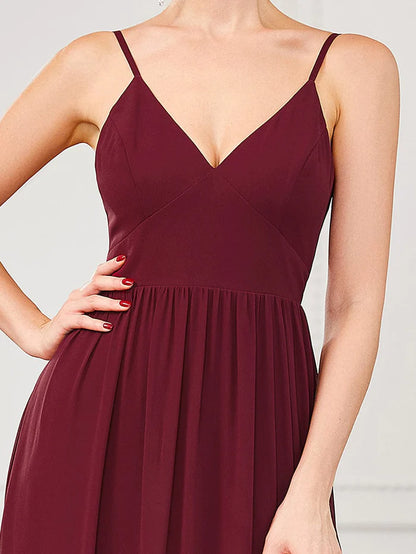 Wholesa Spaghetti Strap V-Neck Pleated Floor Length Bridesmaid Dress