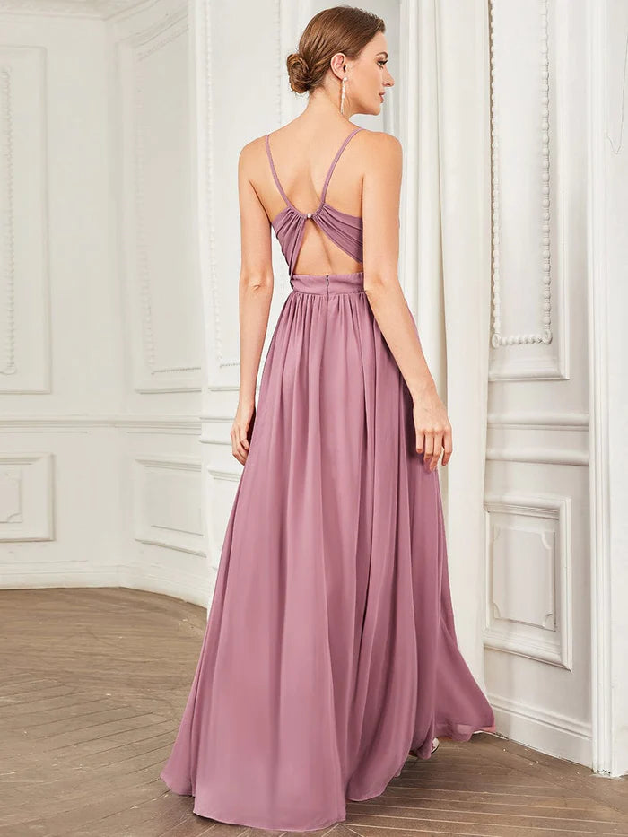 Wholesa Chiffon V-Neck Pleated Spaghetti Strap A-Line Bridesmaid Dress