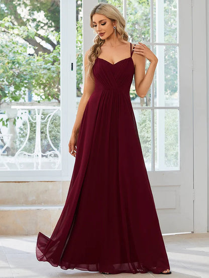 Wholesa Chiffon and Lace Open Back Bridesmaid Dress with Spaghetti Straps