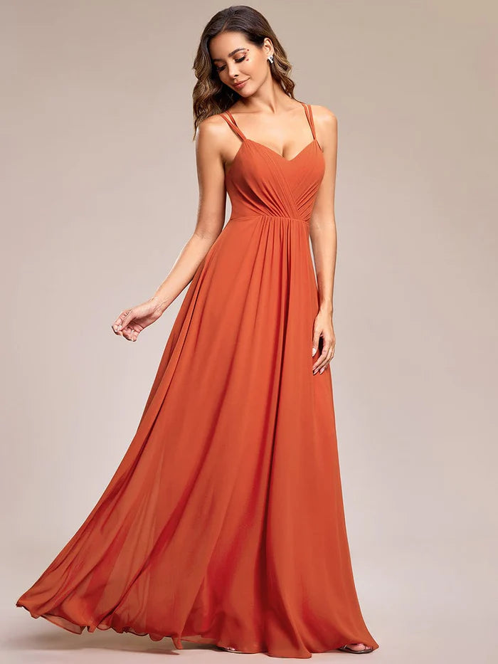 Wholesa Chiffon and Lace Open Back Bridesmaid Dress with Spaghetti Straps