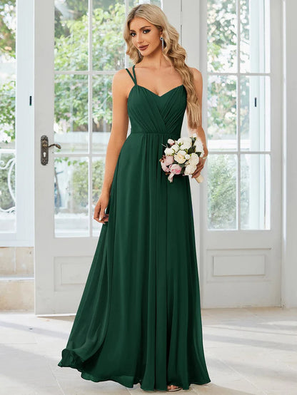 Wholesa Chiffon and Lace Open Back Bridesmaid Dress with Spaghetti Straps